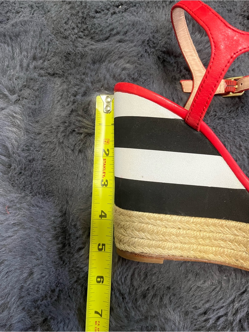 Kate Spade  Red Leather Wedge Sandals with Striped Platform 7.5M - Picture 12 of 14